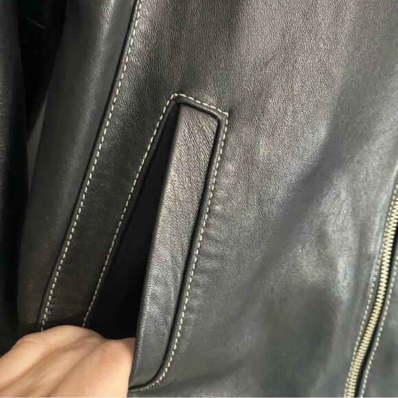 Michael Kors Full Zip Short 100% Leather Black Moto Jacket Women’s Size Large - Picture 7 of 11